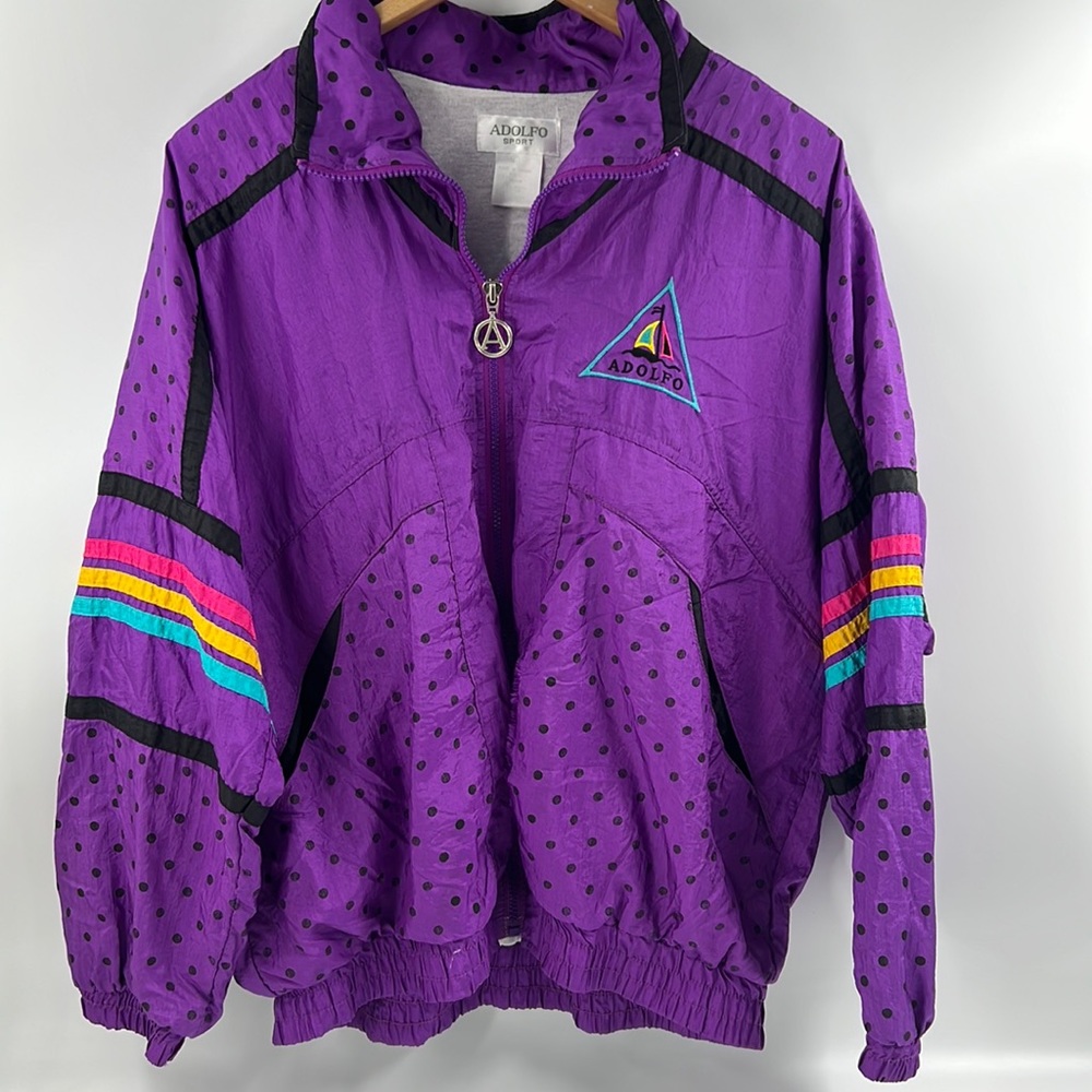 Vintage Adolfo Sport Women’s Windbreaker Jacket Small 90’s Neon Purple Full Zip
